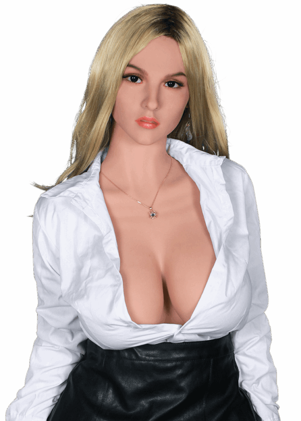 Realistische TPE sexpop Bonny met volle rondingen, blanke huid en lang blond haar, levensechte sekspop met vrouwelijke vormen en natuurlijke uitstraling.