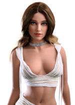 Realistische TPE sexpop Firedoll Lisa-Marie 166 cm met donkerbruin haar, helderblauwe ogen en wulpse rondingen, levensechte sekspop met zachte huid.