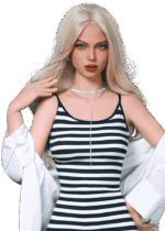 Realistische TPE sexpop DutchDoll Hannah 161 cm met blond haar, helderblauwe ogen, gelborsten en vrouwelijk figuur, levensechte sekspop met zachte huid.