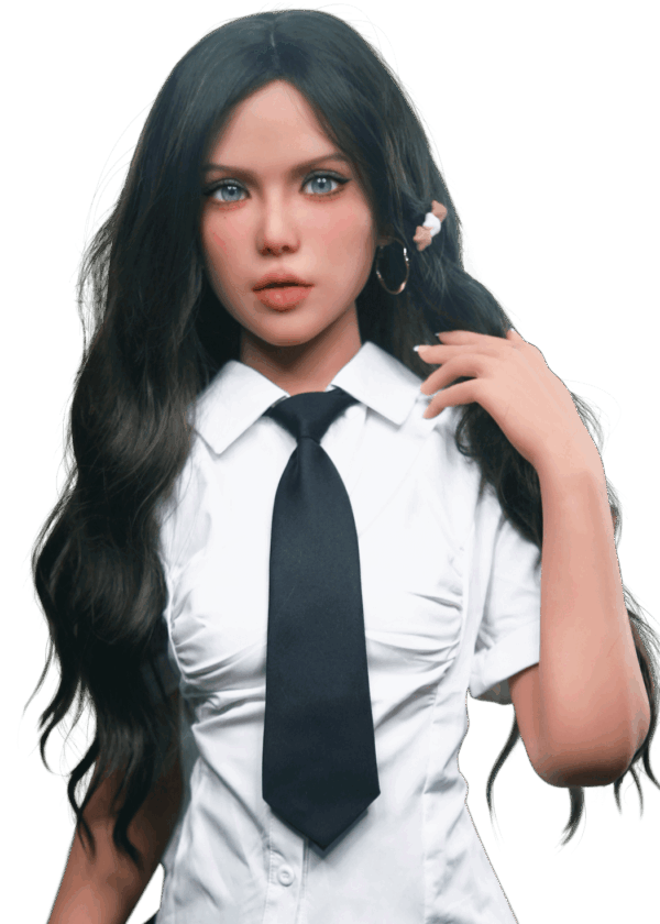 Firedoll Nova | 157 cm Brunette sexdoll Realistische TPE sexpop Firedoll Nova 157 cm met bruin haar, lichte huid, gelborsten en sensuele blik, levensechte sekspop met natuurlijke rondingen en elegante uitstraling.