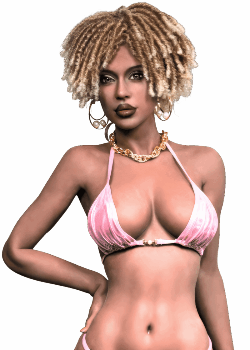 Realistische TPE sexpop Firedoll Amara 156 cm met donker haar, grote borsten en ronde billen, levensechte sekspop met verleidelijke uitstraling.