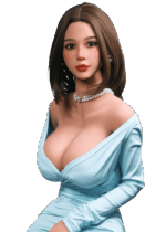 Realistische TPE sexpop Firedoll Luna 166 cm met donkerbruin haar, bruine ogen, grote gelborsten en verfijnd zandloperfiguur, levensechte sekspop met vrouwelijke rondingen.