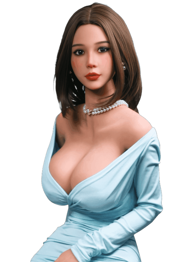 Firedoll Luna | 166 cm Brunette sexdoll Realistische TPE sexpop Firedoll Luna 166 cm met donkerbruin haar, bruine ogen, grote gelborsten en verfijnd zandloperfiguur, levensechte sekspop met vrouwelijke rondingen.