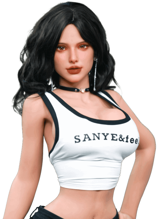 Firedoll Misty | 162 cm Brunette sexdoll Realistische TPE sexpop Firedoll Misty 162 cm met donkerbruin golvend haar, volle heupen en gelborsten, levensechte sekspop met vrouwelijke rondingen en verleidelijke uitstraling.