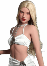 Realistische TPE sexpop DutchDoll Celina 165 cm met blond haar, volle vrouwelijke rondingen, gelborsten en natuurlijke uitstraling, levensechte sekspop met zachte huidtextuur.